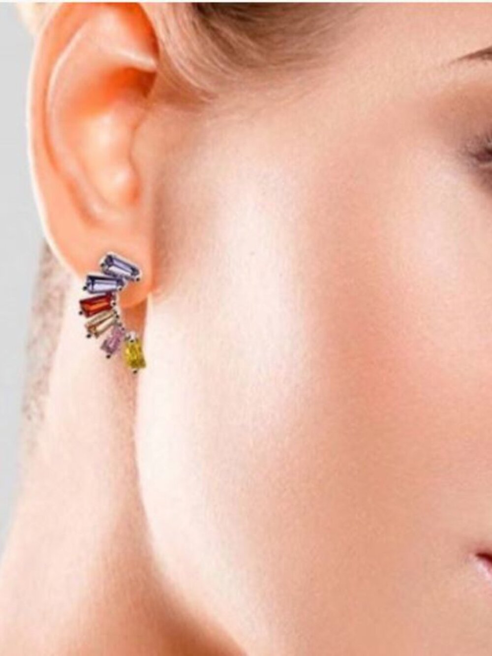 INC Multicolor-Rainbow Crystal Hoop Earrings
